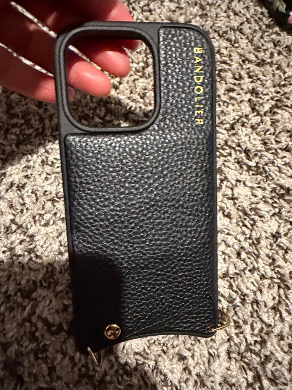 Bandolier Black Leather Phone Case with Gold Logo